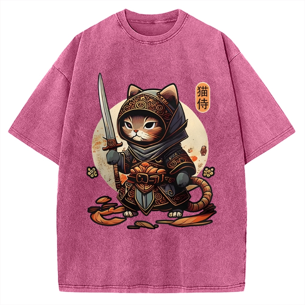 Samurai Cat Vintage Washed T-shirt