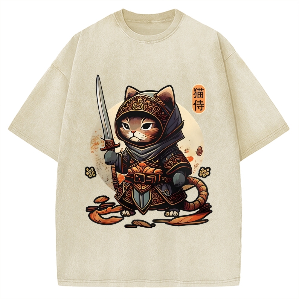 Samurai Cat Vintage Washed T-shirt