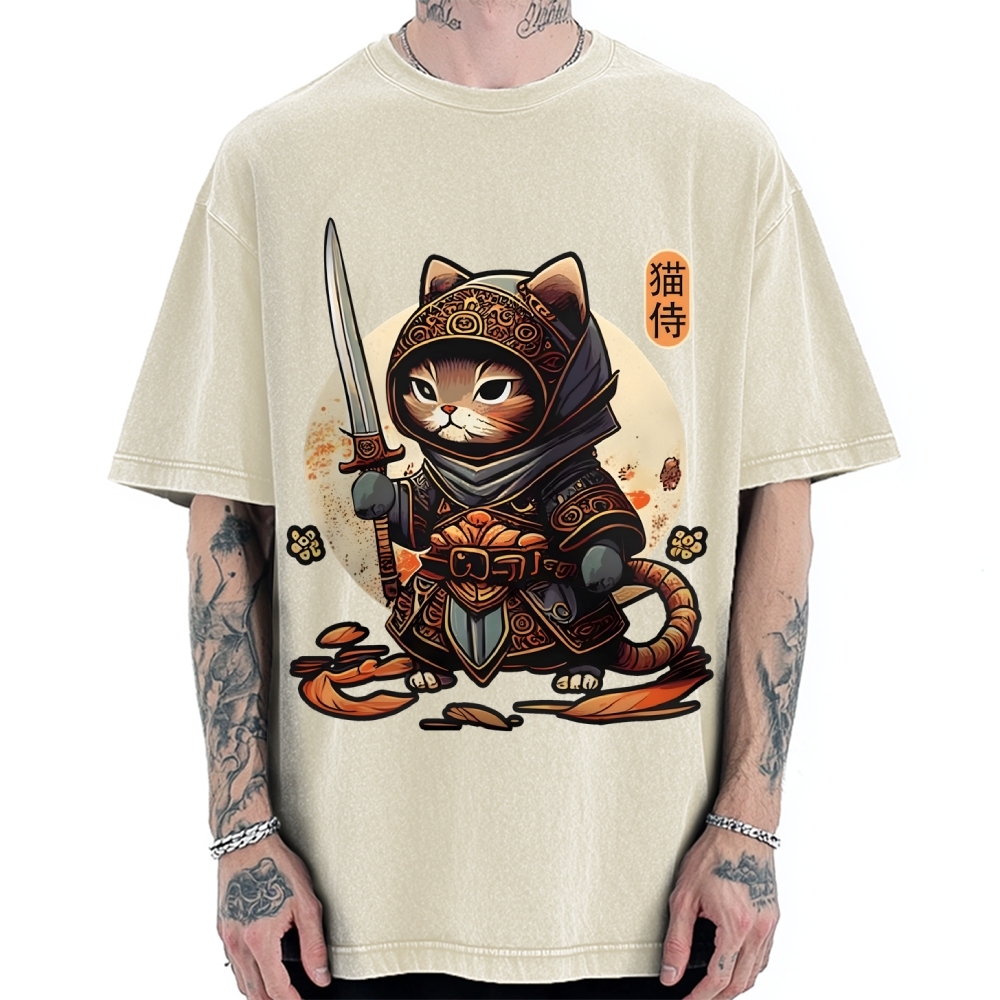 Samurai Cat Vintage Washed T-shirt