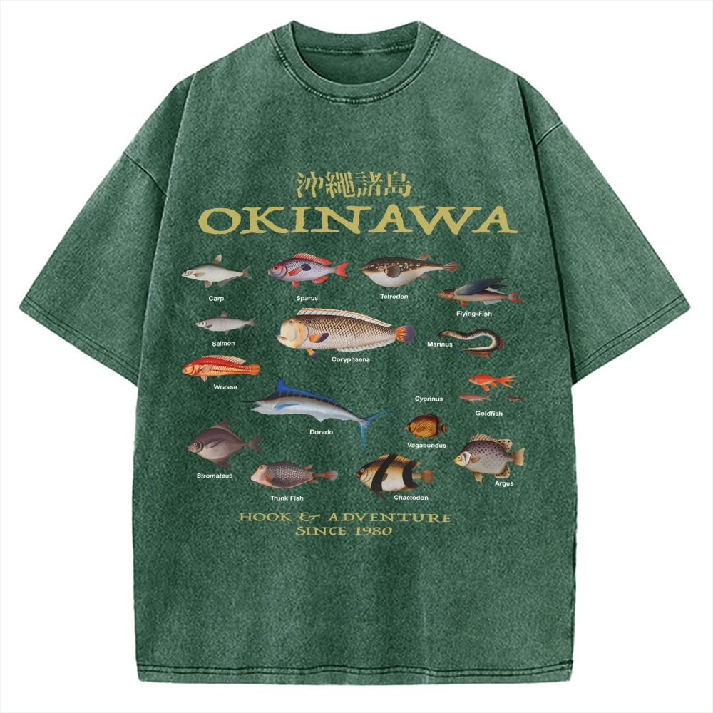 Okinawa Ocean Fish Vintage Washed T-shirt