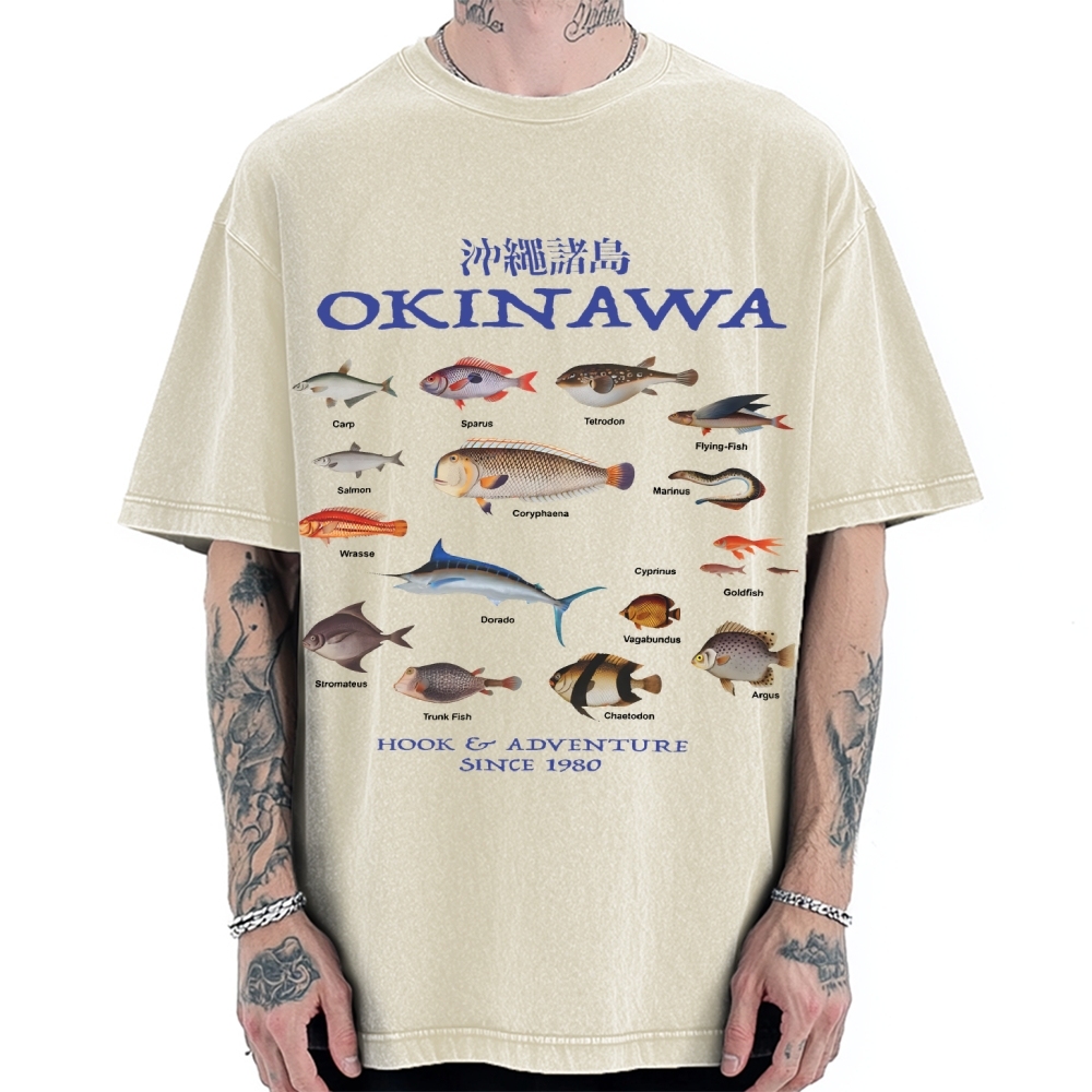 Okinawa Ocean Fish Vintage Washed T-shirt