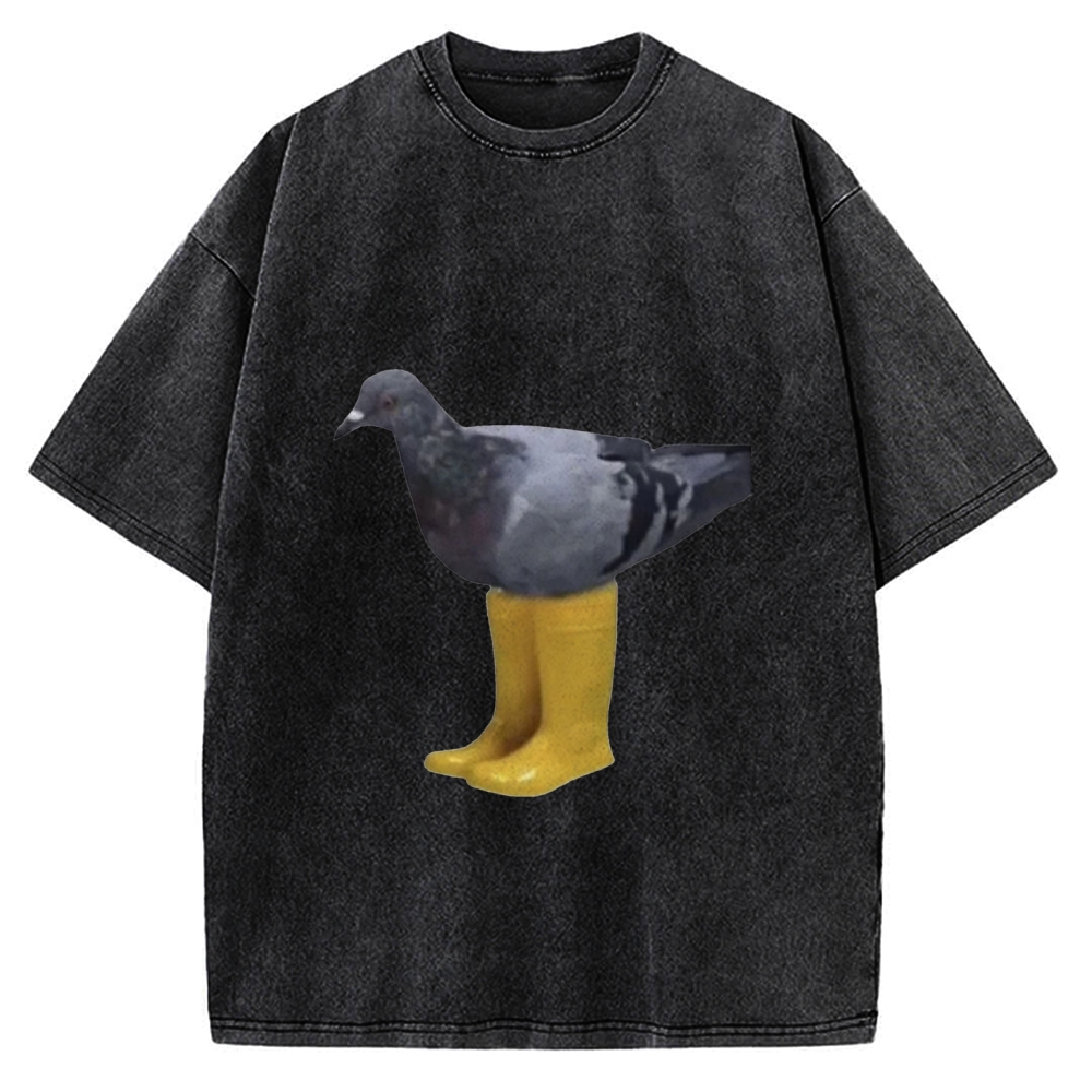 Pigeons in rain boots Funny Absurd Vintage Washed T-shirt