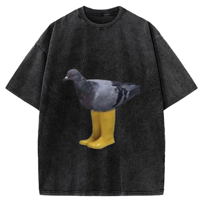 Pigeons in rain boots Funny Absurd Vintage Washed T-shirt