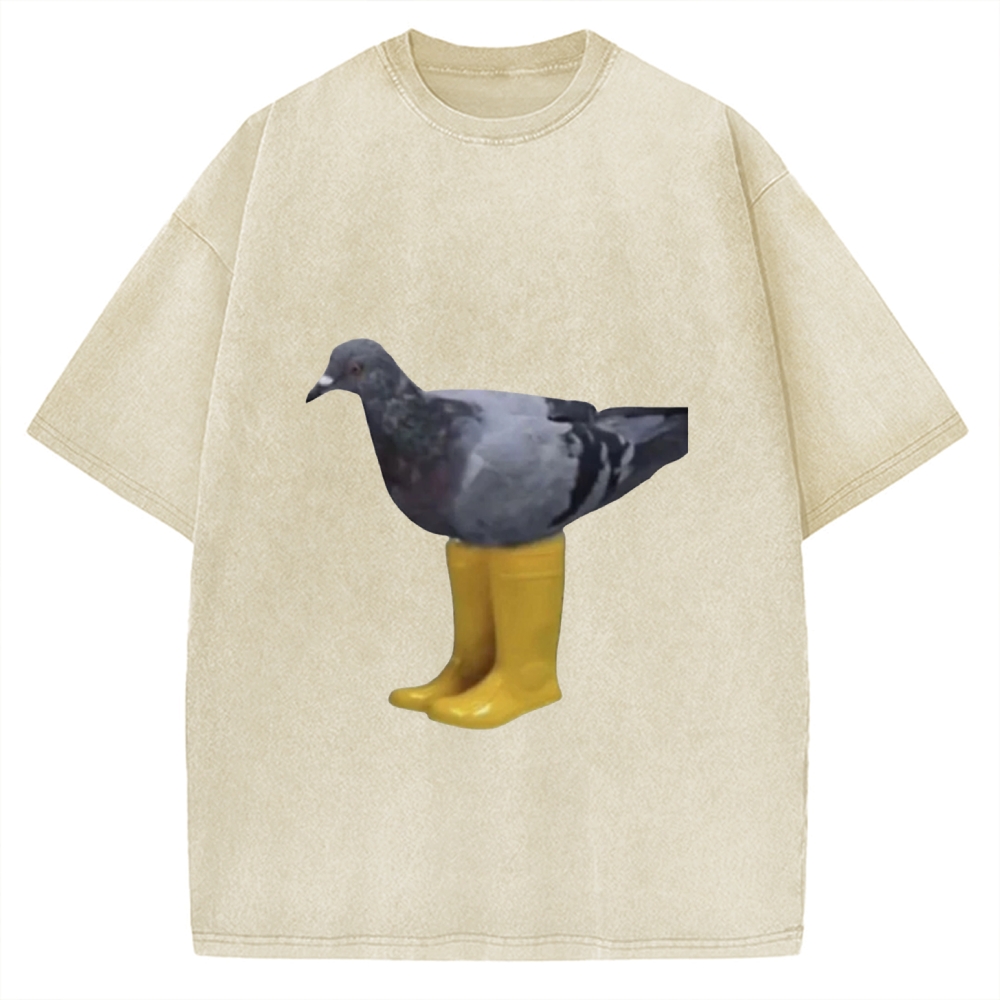 Pigeons in rain boots Funny Absurd Vintage Washed T-shirt