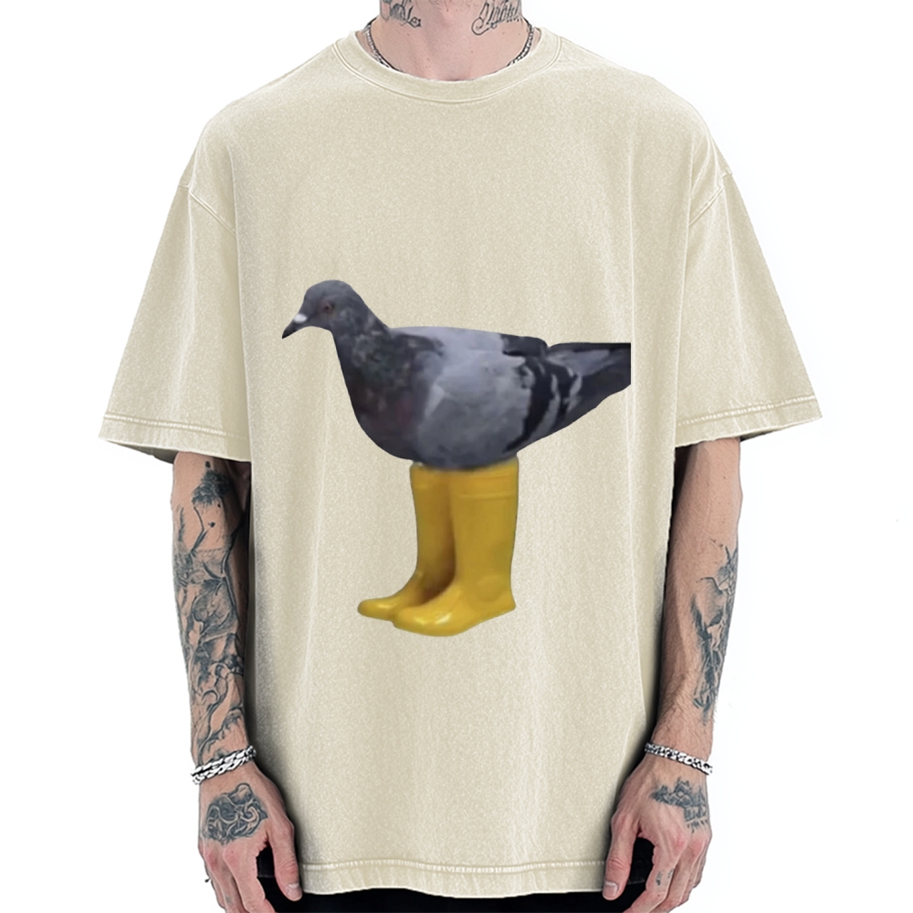 Pigeons in rain boots Funny Absurd Vintage Washed T-shirt