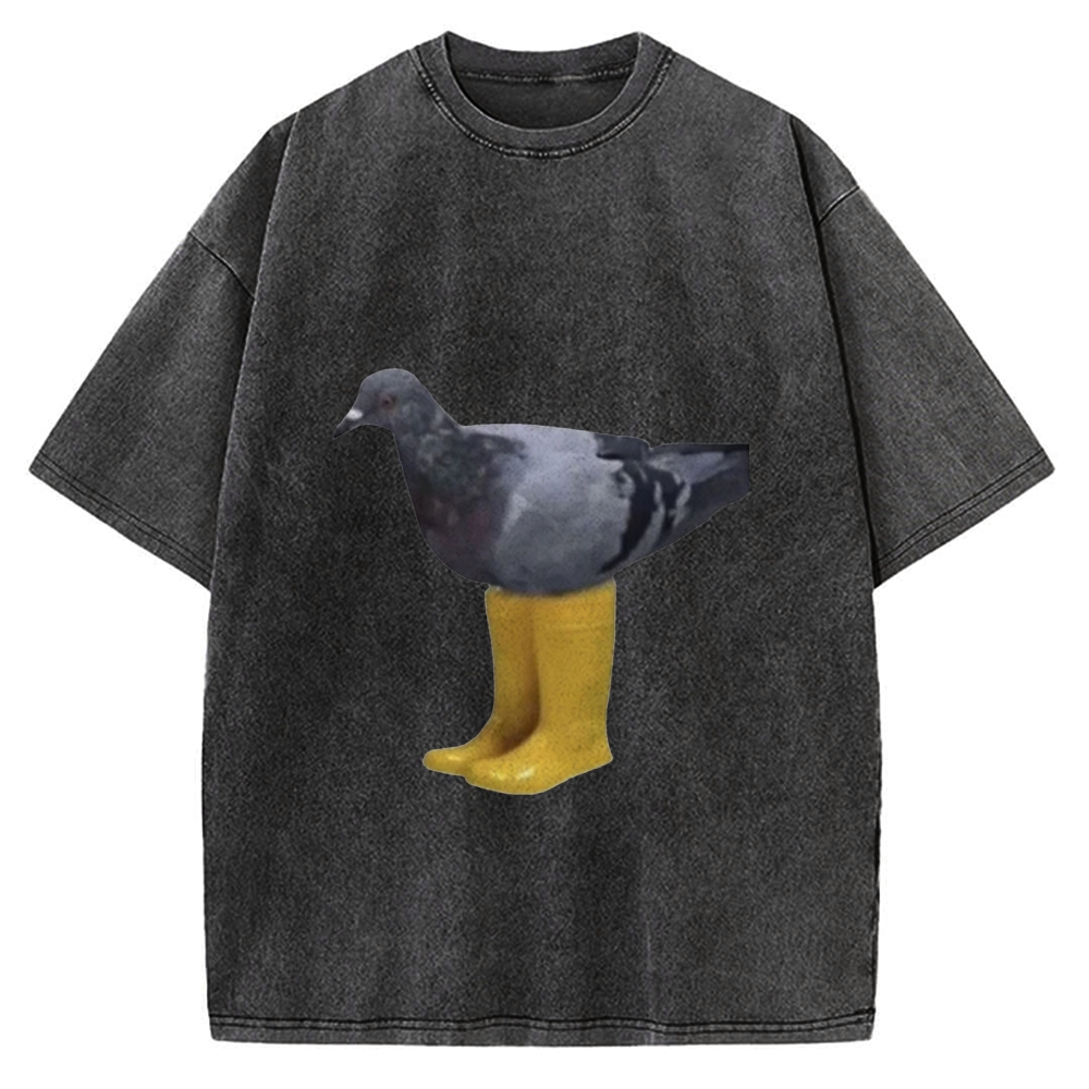 Pigeons in rain boots Funny Absurd Vintage Washed T-shirt