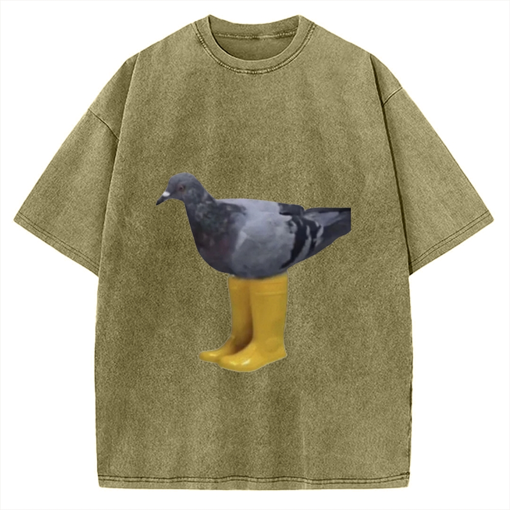 Pigeons in rain boots Funny Absurd Vintage Washed T-shirt