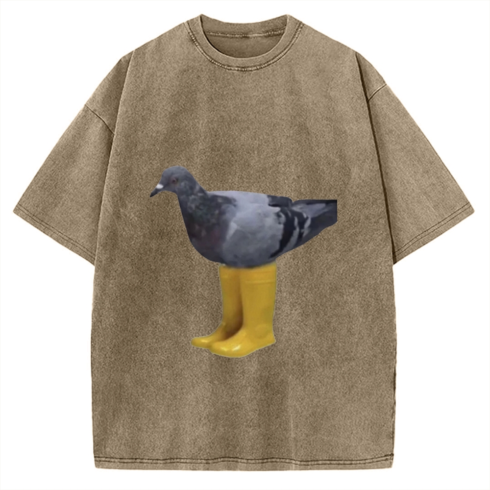 Pigeons in rain boots Funny Absurd Vintage Washed T-shirt