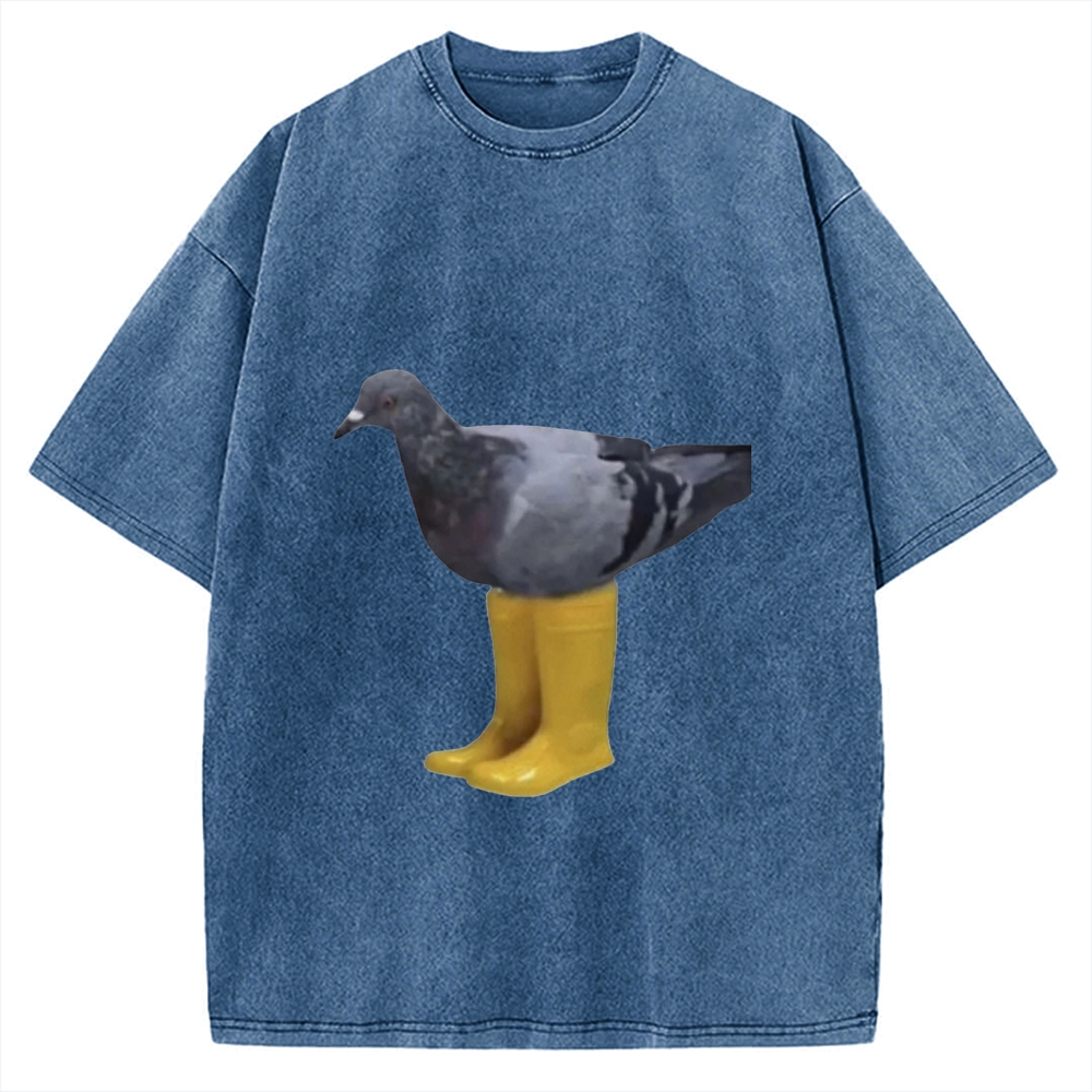 Pigeons in rain boots Funny Absurd Vintage Washed T-shirt