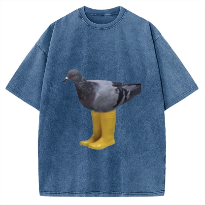 Pigeons in rain boots Funny Absurd Vintage Washed T-shirt