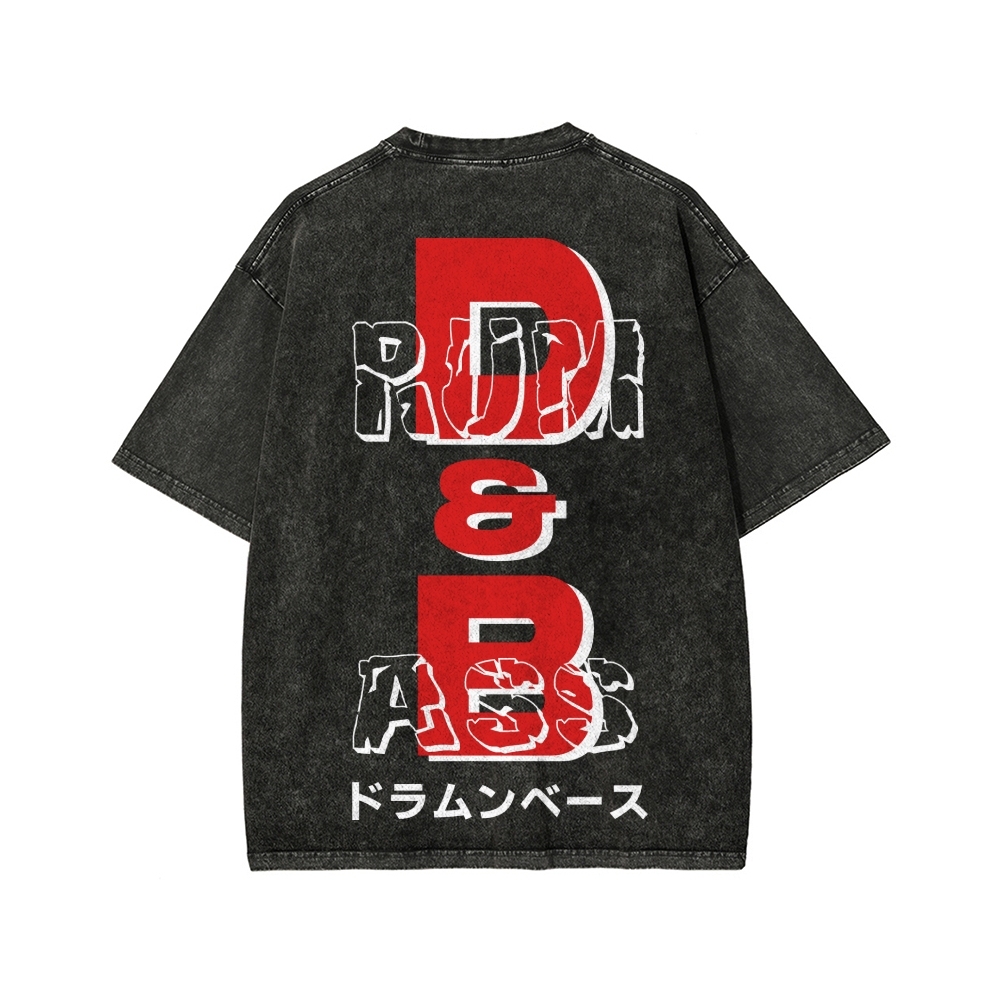 Drum And Bass Front And Back Printing Washed T-shirt