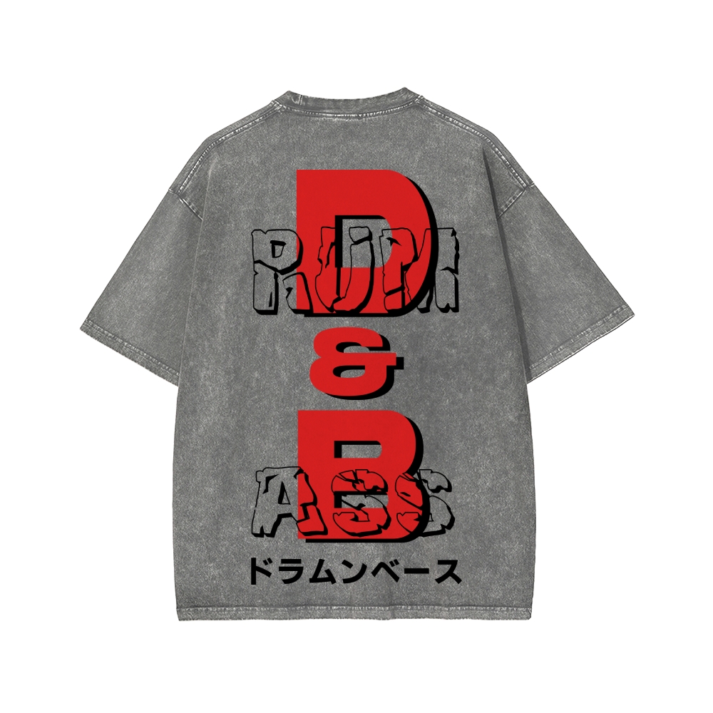 Drum And Bass Front And Back Printing Washed T-shirt