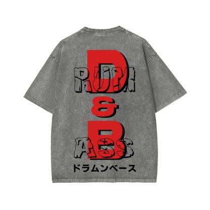 Drum And Bass Front And Back Printing Washed T-shirt