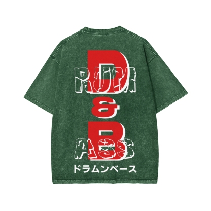 Drum And Bass Front And Back Printing Washed T-shirt