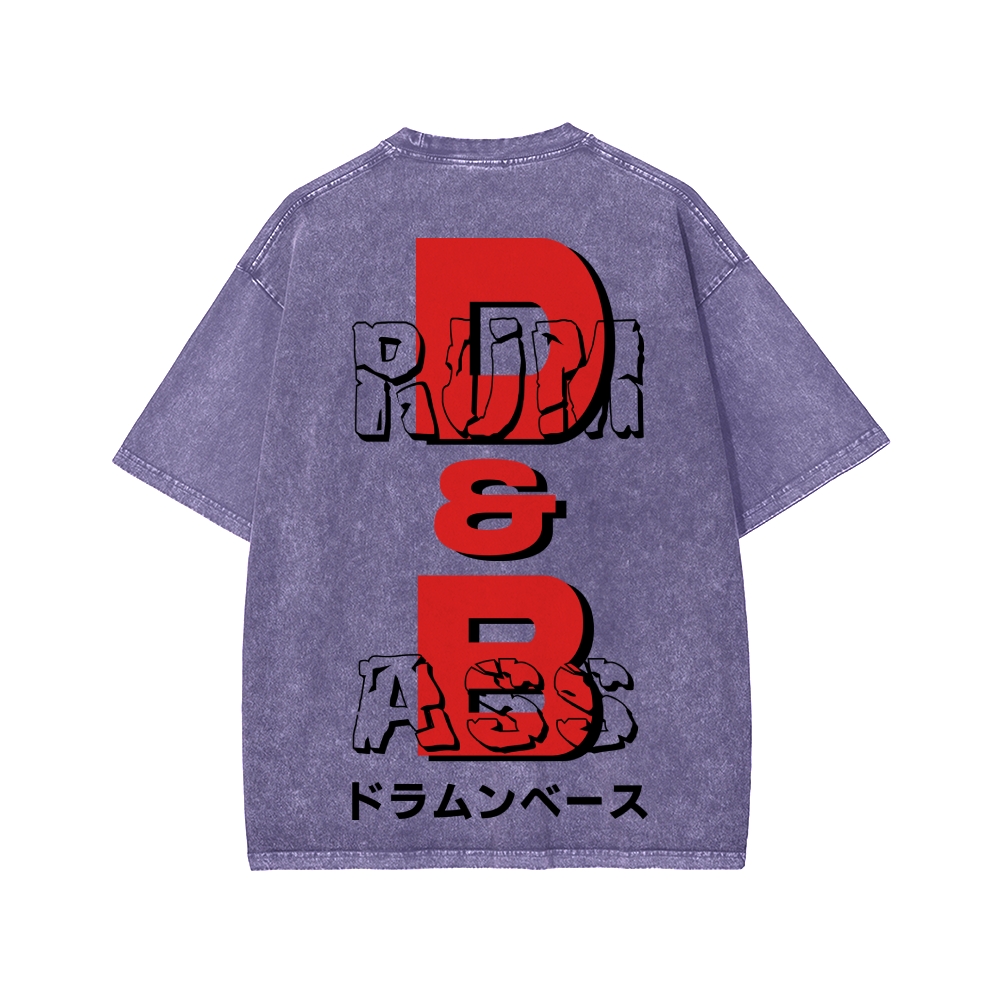 Drum And Bass Front And Back Printing Washed T-shirt