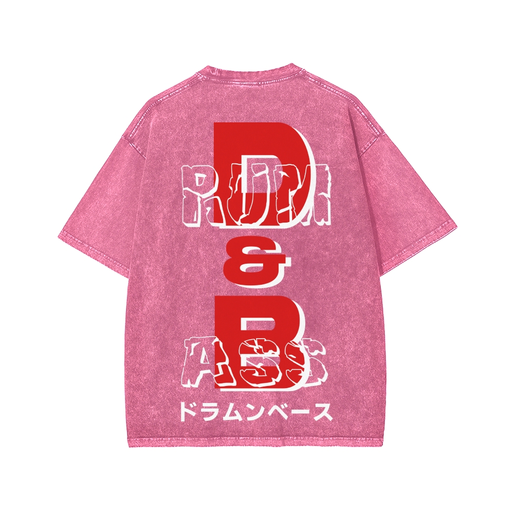 Drum And Bass Front And Back Printing Washed T-shirt
