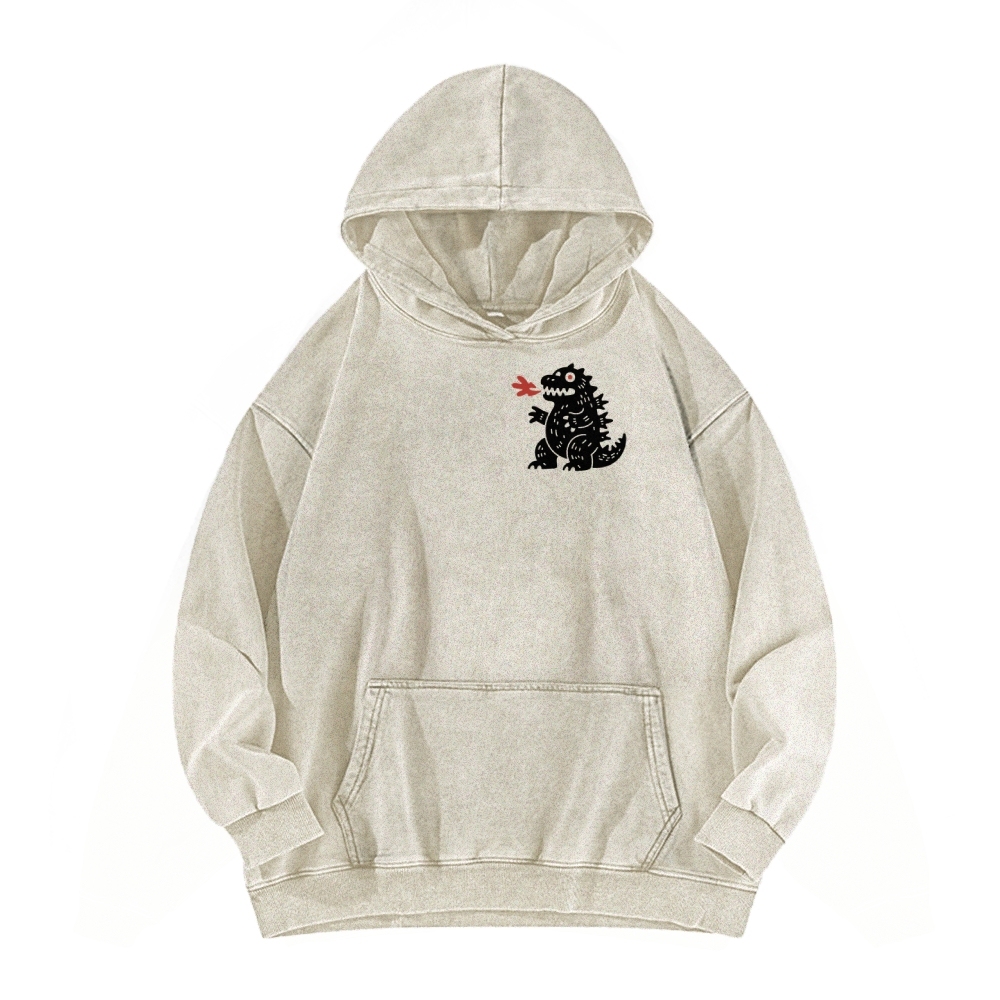 Lucky Monster Front And Back Printing Vintage Washed Hoodie