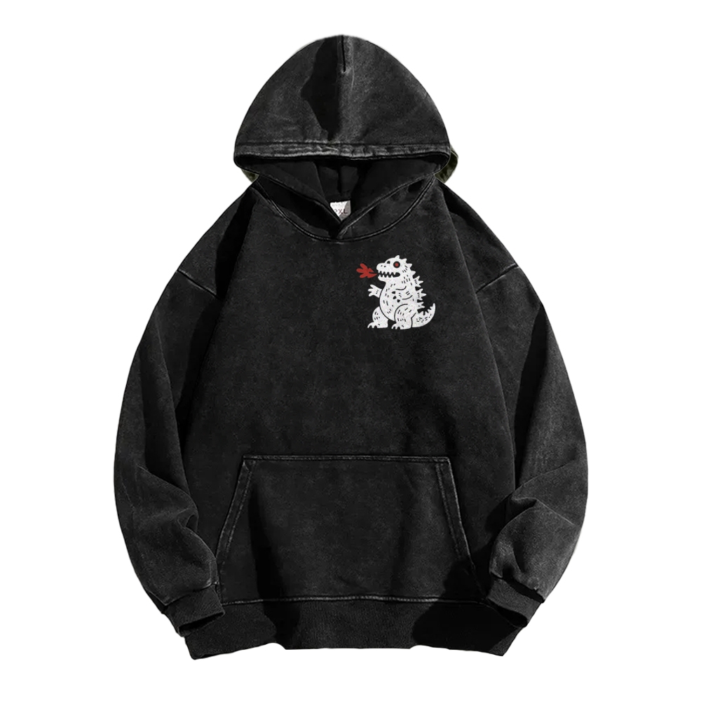 Lucky Monster Front And Back Printing Vintage Washed Hoodie