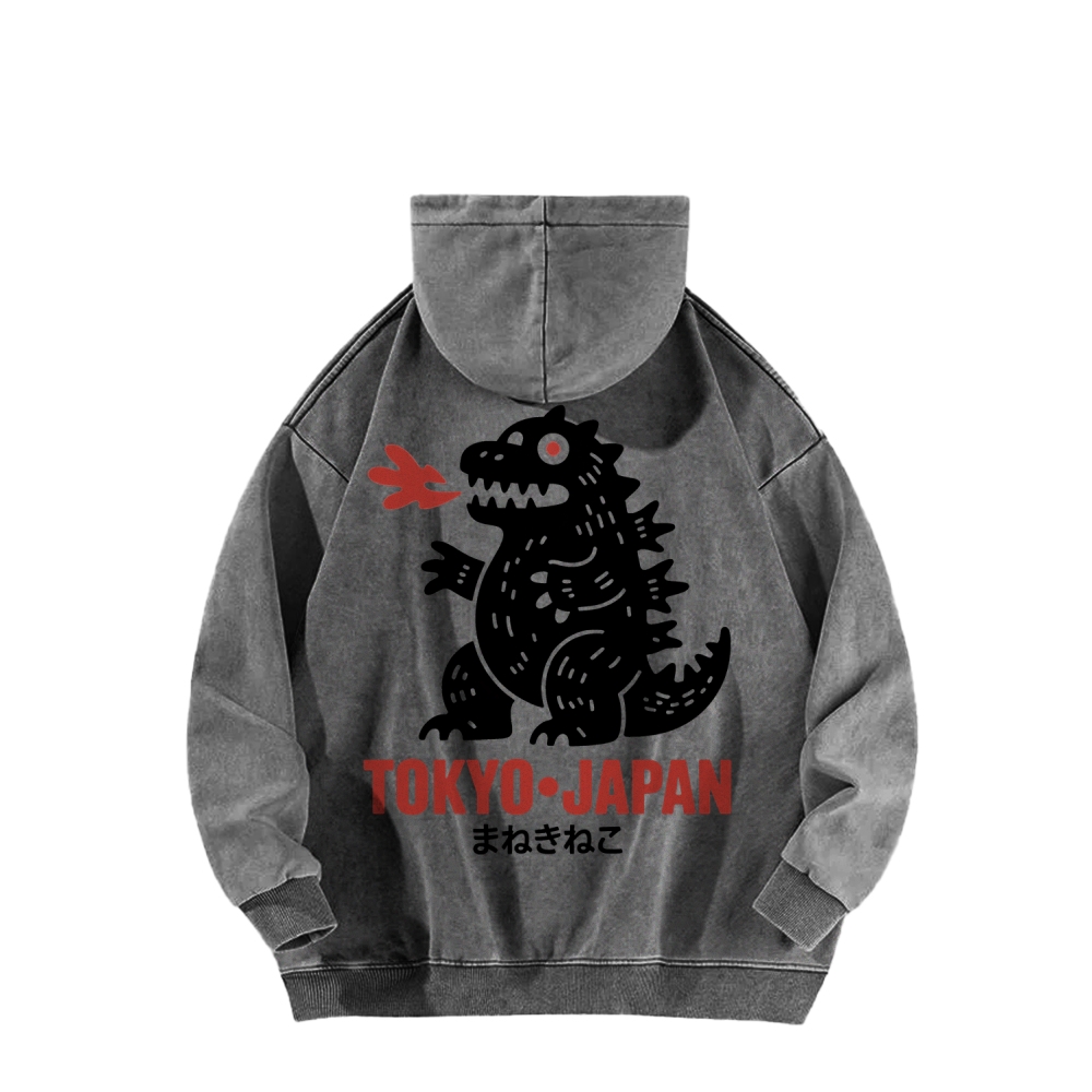 Lucky Monster Front And Back Printing Vintage Washed Hoodie