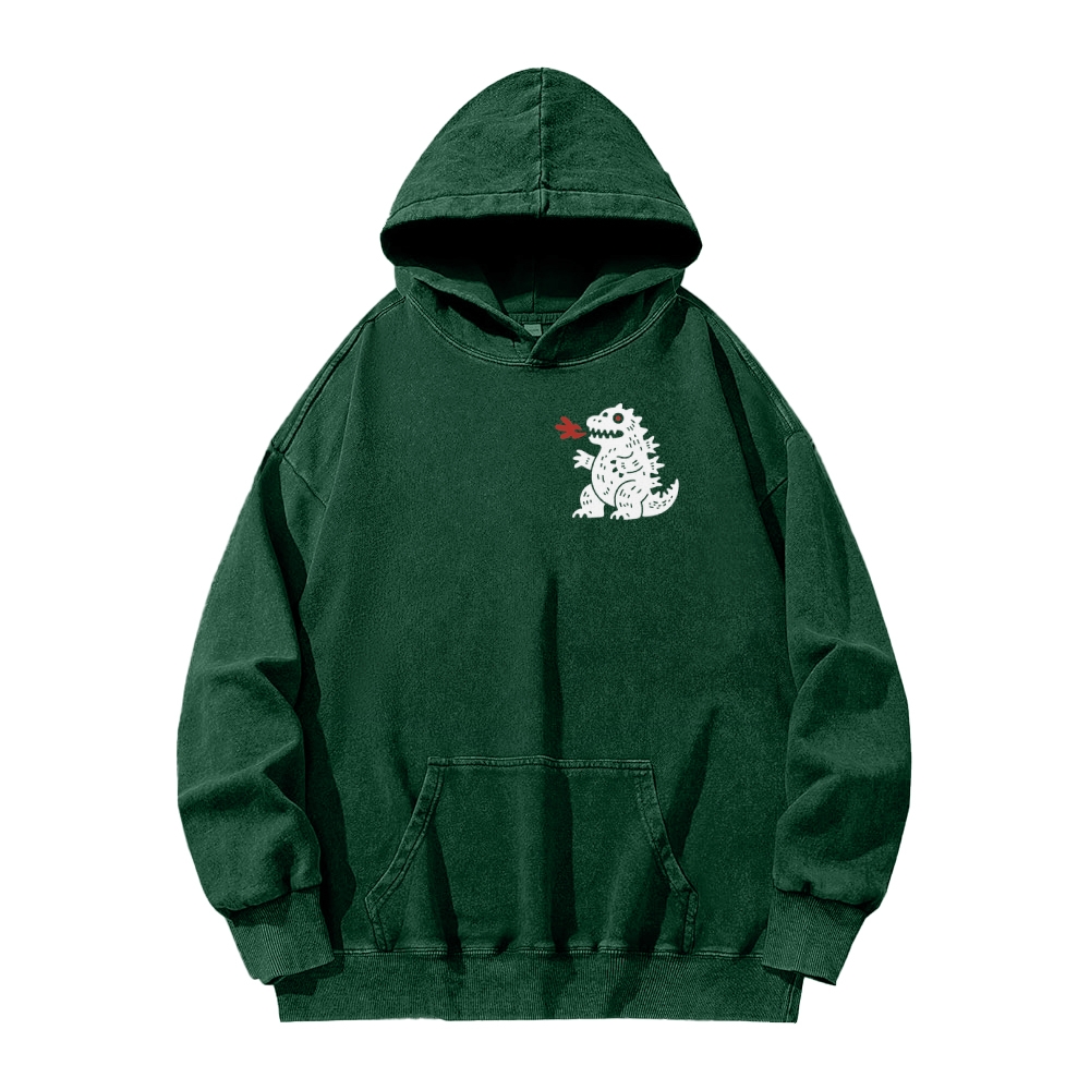 Lucky Monster Front And Back Printing Vintage Washed Hoodie