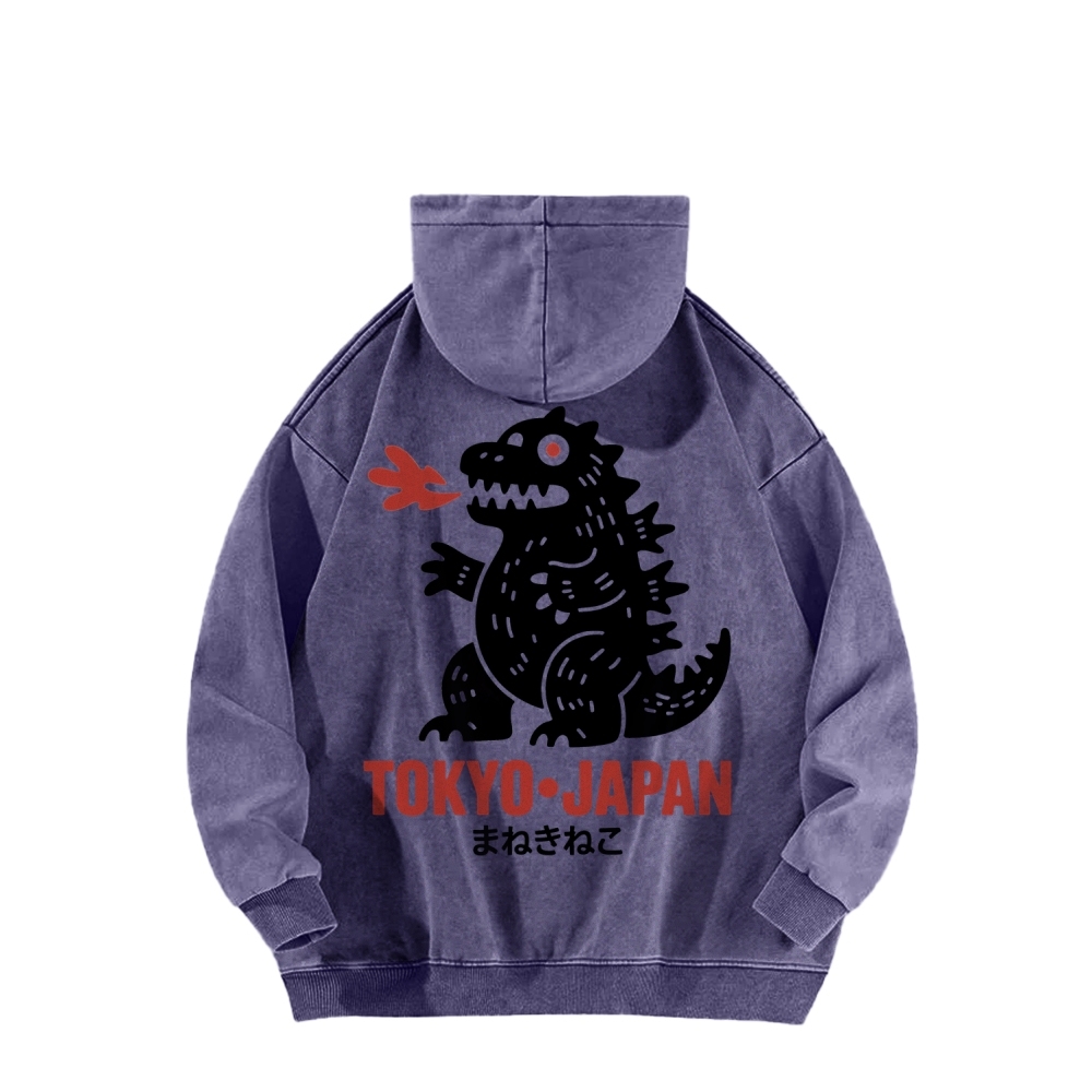 Lucky Monster Front And Back Printing Vintage Washed Hoodie