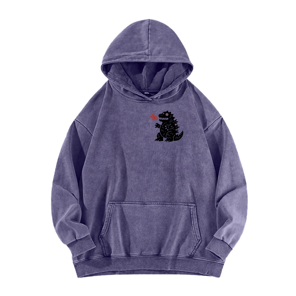 Lucky Monster Front And Back Printing Vintage Washed Hoodie