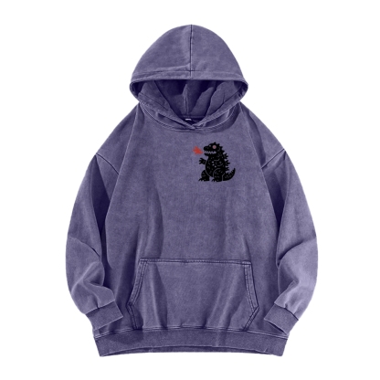 Lucky Monster Front And Back Printing Vintage Washed Hoodie