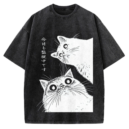 The Cat is Watching Today Vintage Washed T-shirt
