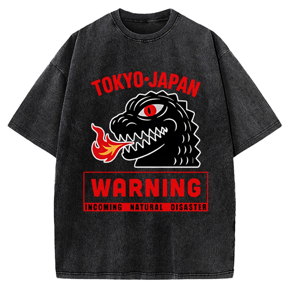 Kaiju Showa Monster WARNING Vintage Washed T-shirt