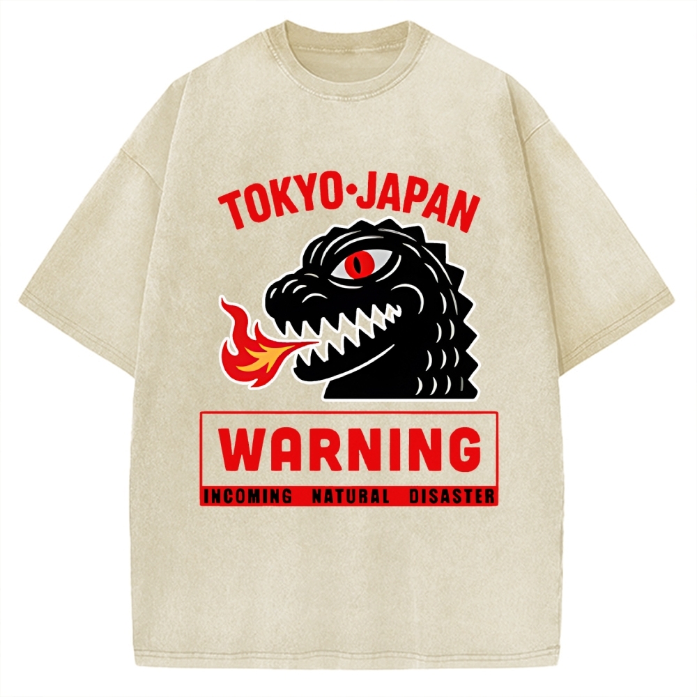 Kaiju Showa Monster WARNING Vintage Washed T-shirt