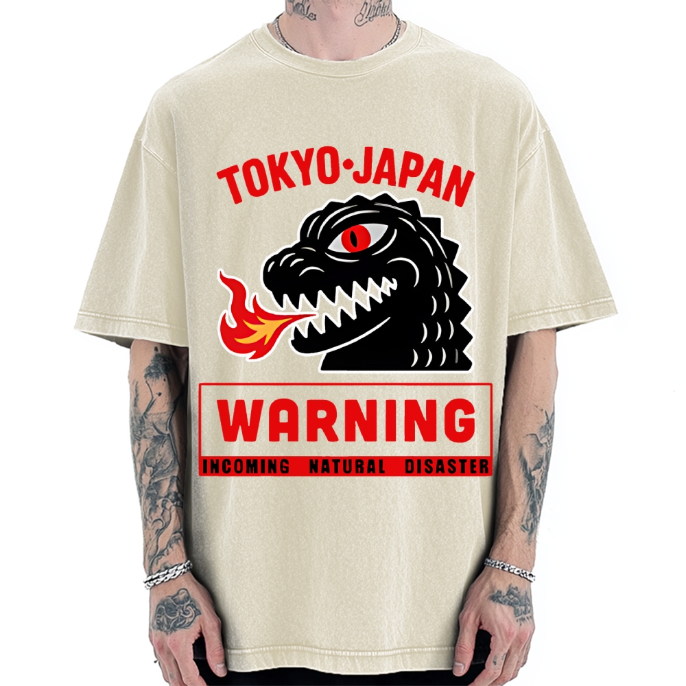 Kaiju Showa Monster WARNING Vintage Washed T-shirt