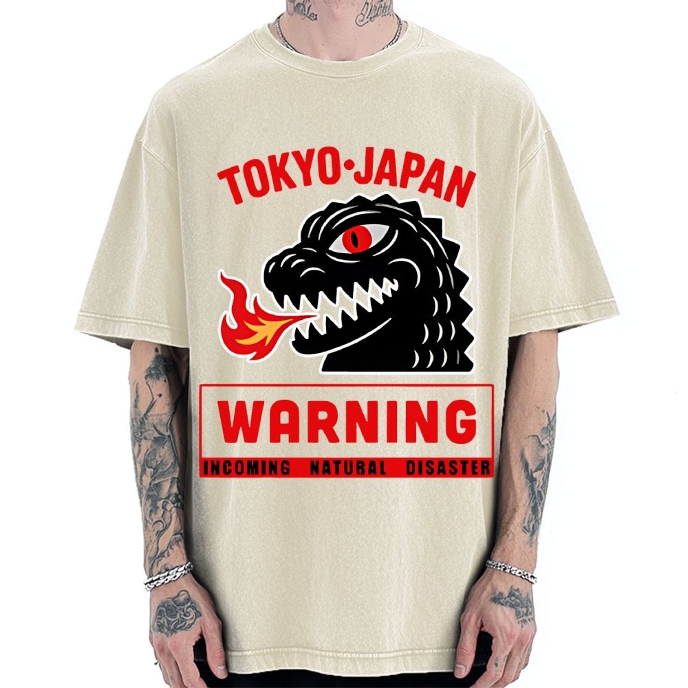 Kaiju Showa Monster WARNING Vintage Washed T-shirt