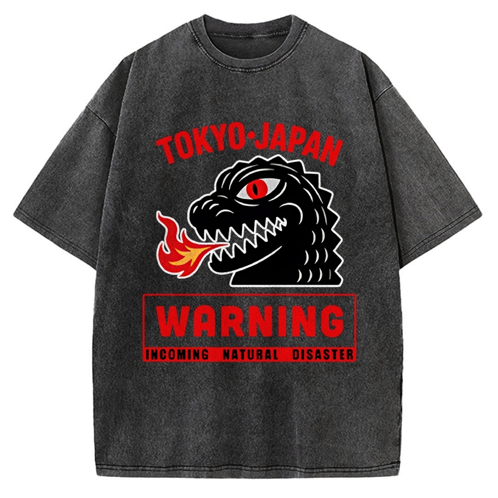 Kaiju Showa Monster WARNING Vintage Washed T-shirt