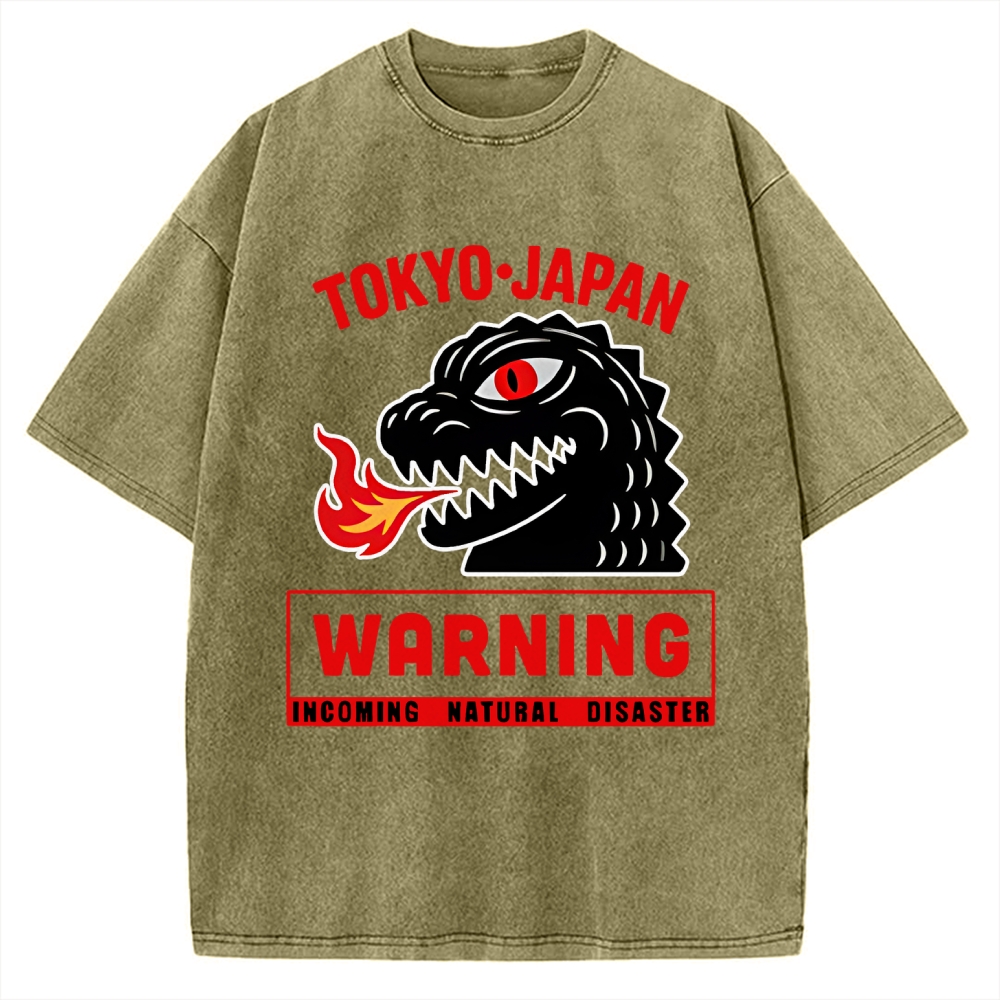 Kaiju Showa Monster WARNING Vintage Washed T-shirt