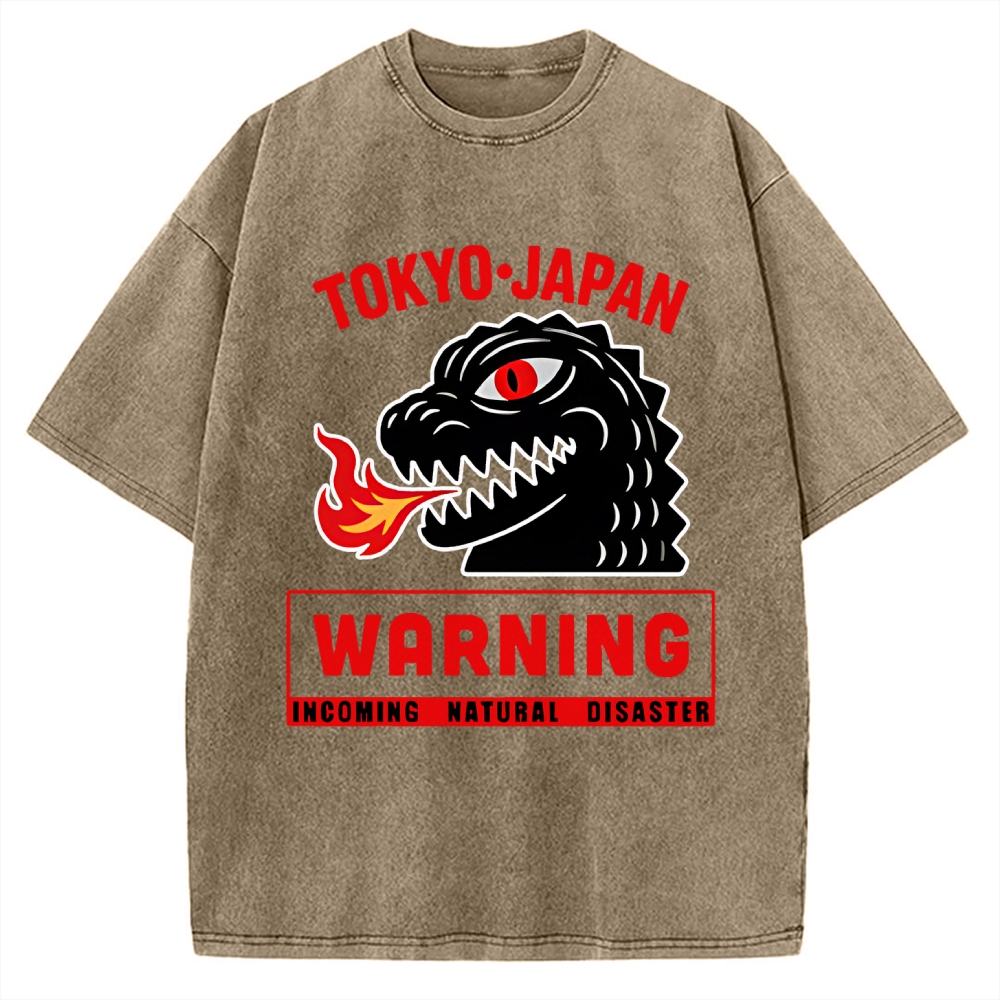 Kaiju Showa Monster WARNING Vintage Washed T-shirt