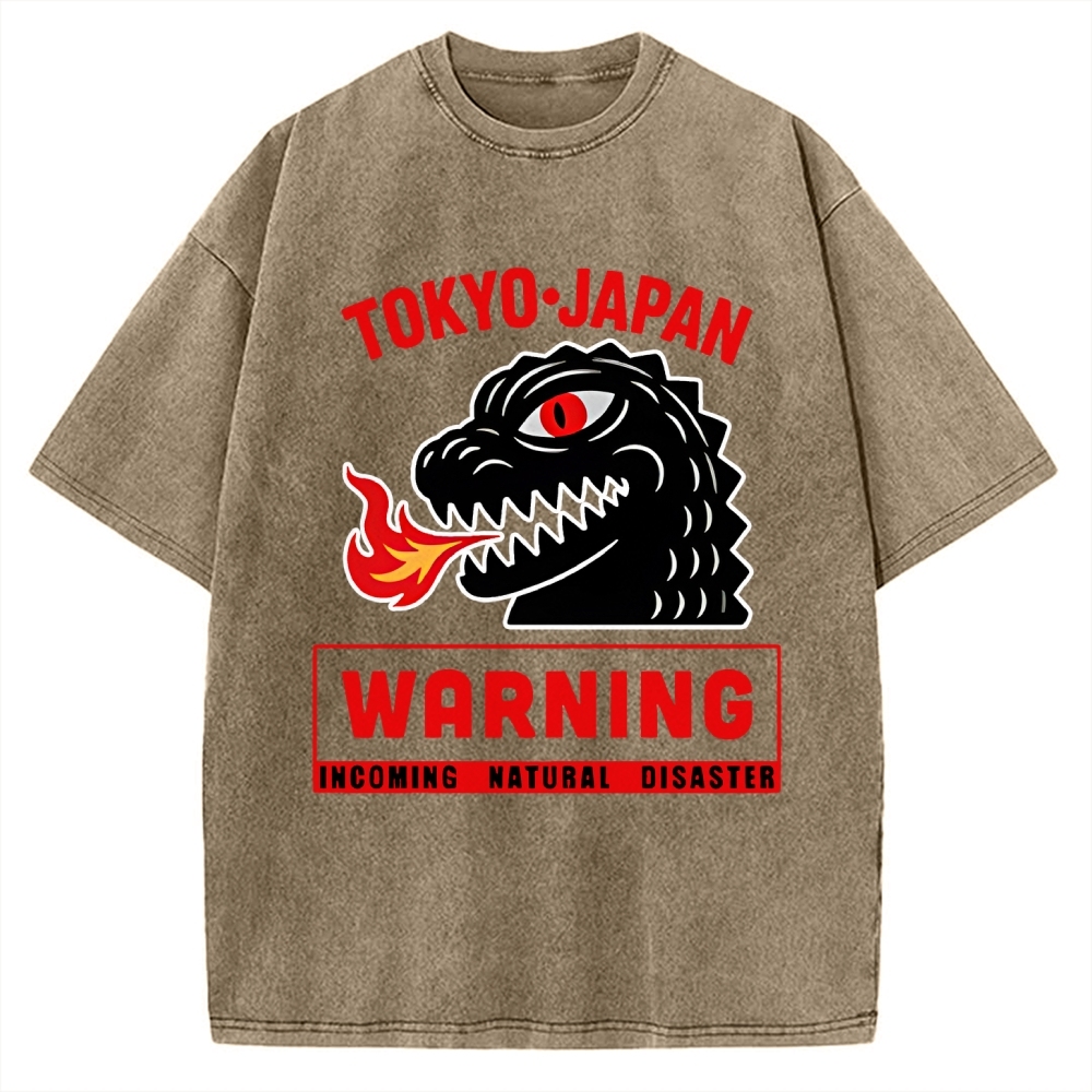 Kaiju Showa Monster WARNING Vintage Washed T-shirt