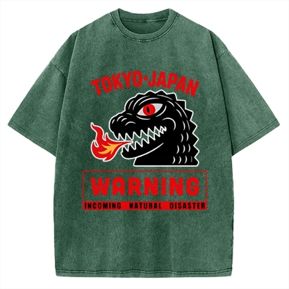 Kaiju Showa Monster WARNING Vintage Washed T-shirt