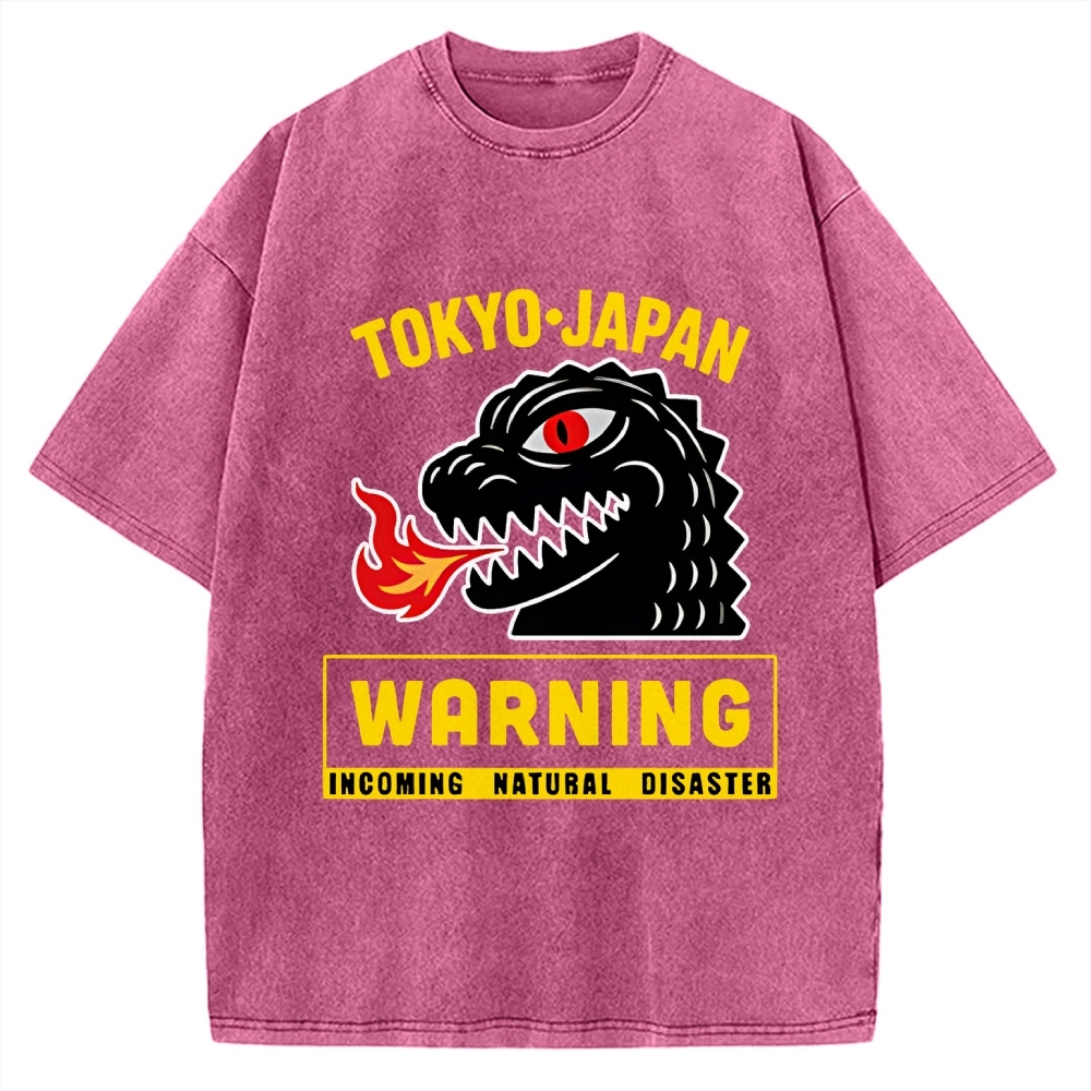 Kaiju Showa Monster WARNING Vintage Washed T-shirt