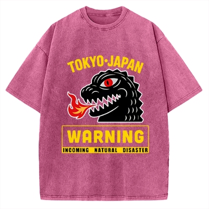 Kaiju Showa Monster WARNING Vintage Washed T-shirt