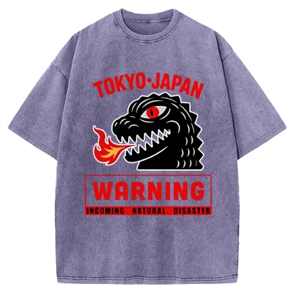 Kaiju Showa Monster WARNING Vintage Washed T-shirt