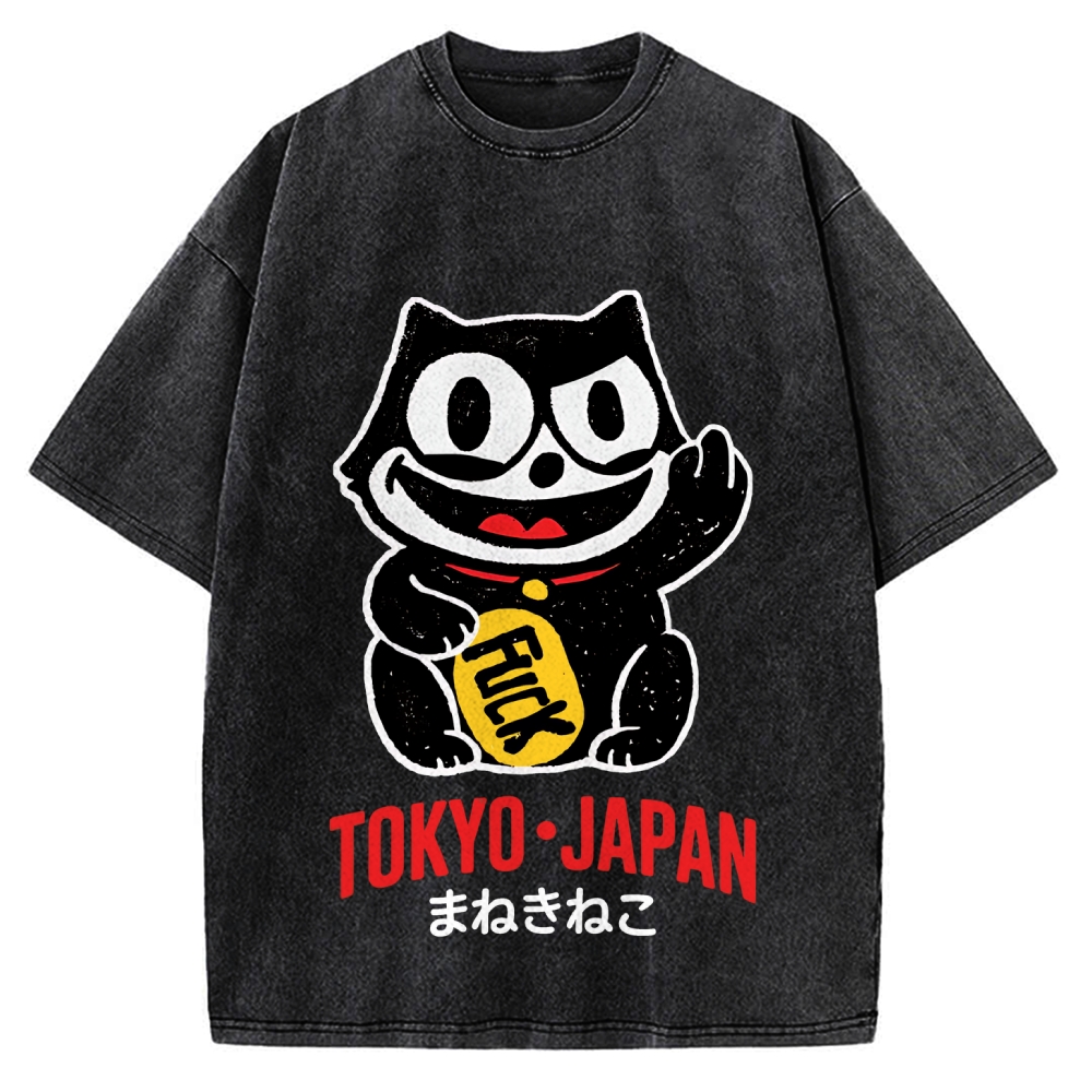 Lucky Cat Tokyo Japan Vintage Washed T-shirt