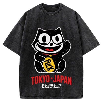 Lucky Cat Tokyo Japan Vintage Washed T-shirt