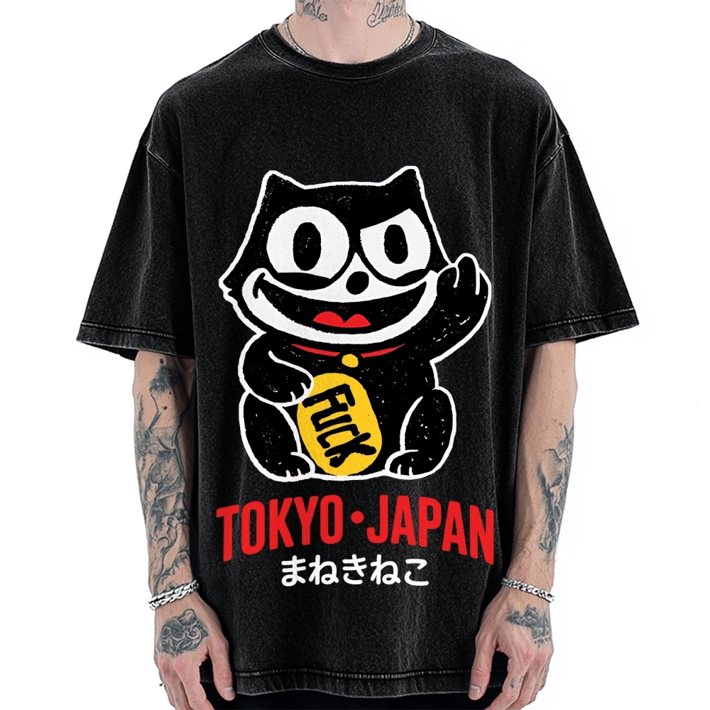 Lucky Cat Tokyo Japan Vintage Washed T-shirt