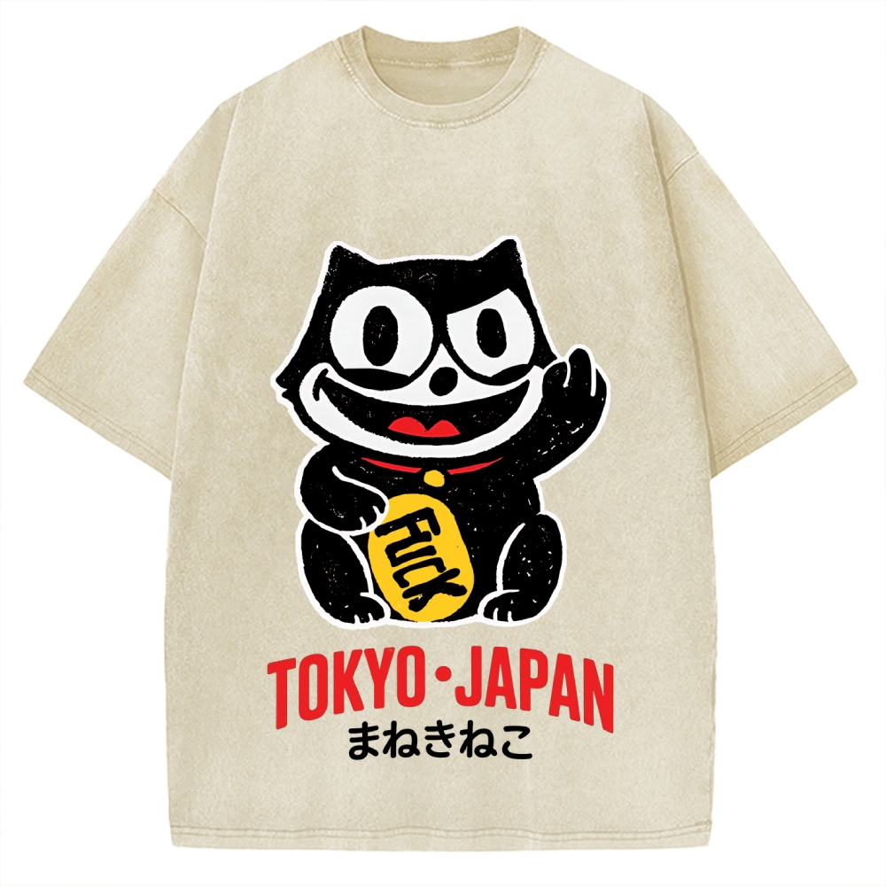 Lucky Cat Tokyo Japan Vintage Washed T-shirt