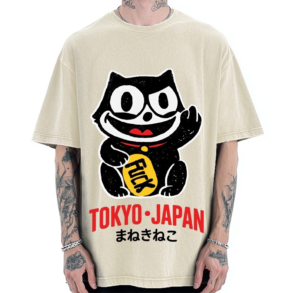 Lucky Cat Tokyo Japan Vintage Washed T-shirt