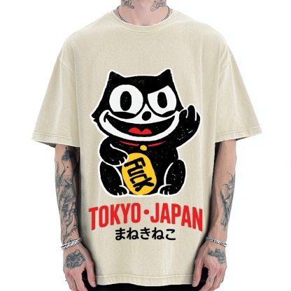 Lucky Cat Tokyo Japan Vintage Washed T-shirt