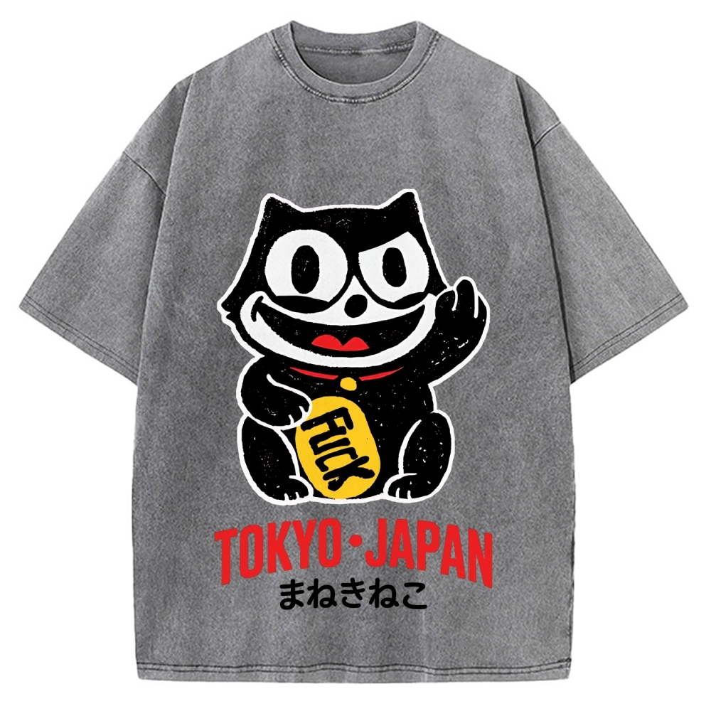 Lucky Cat Tokyo Japan Vintage Washed T-shirt