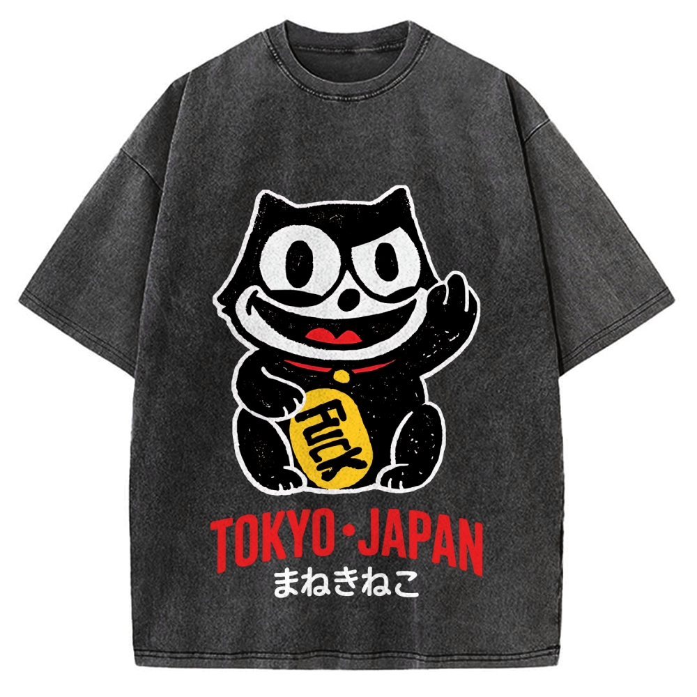 Lucky Cat Tokyo Japan Vintage Washed T-shirt
