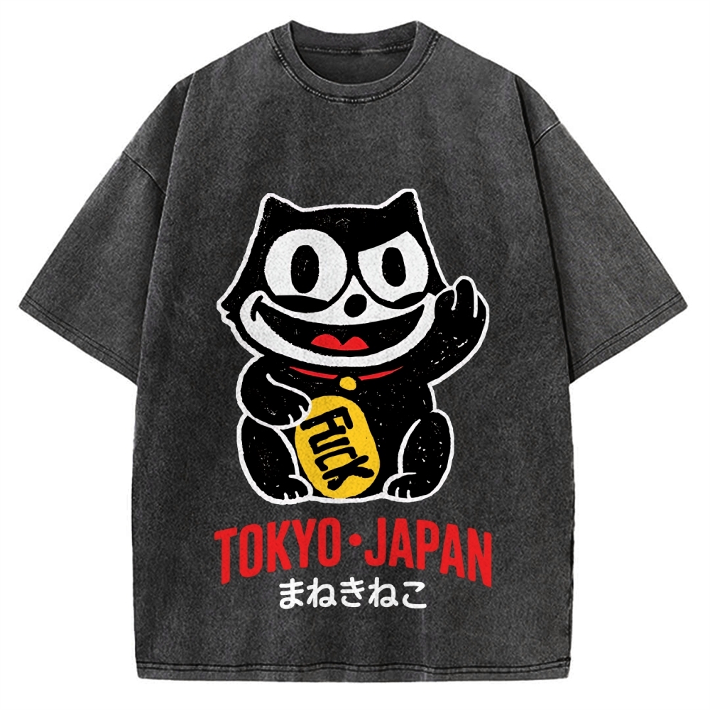 Lucky Cat Tokyo Japan Vintage Washed T-shirt