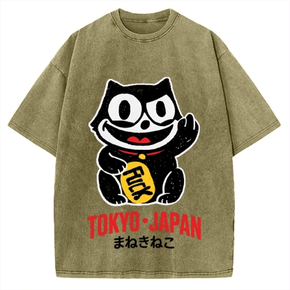 Lucky Cat Tokyo Japan Vintage Washed T-shirt